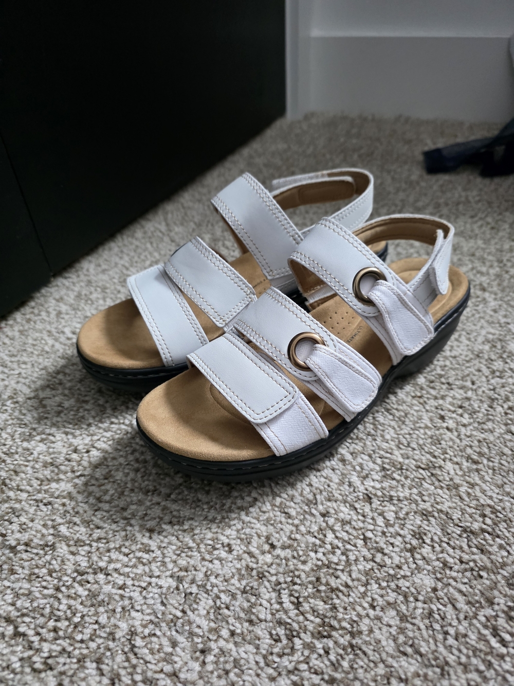 Clarks White Triple-Strap Comfort Sandals